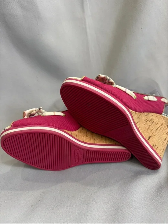 ✨ Coach “Twirling” Heritage Archive Plaid Bow Cork Wedges | Size 8.5B - Picture 8 of 8